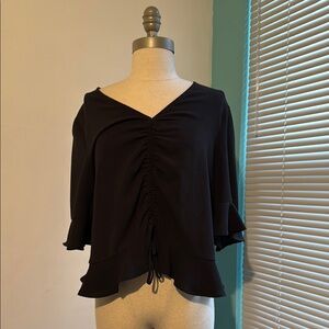 Elodie Black Ruched Ruffled Blouse